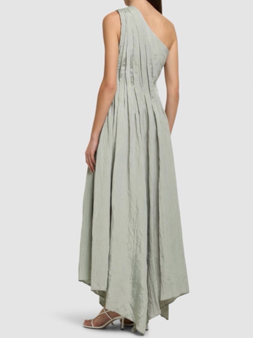 ABADIA One Shoulder Asymmetric Crinkled Pleated Light Khaki Sage Green 4 NWT - Picture 3 of 8